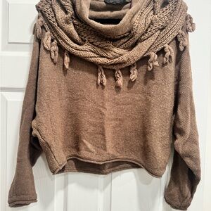 Cozy Brown Sweater with Scarf Detail